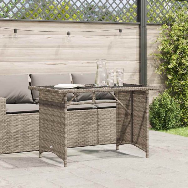 vidaXL Garden Table with Glass Top Grey 110x68x70 cm Poly Rattan