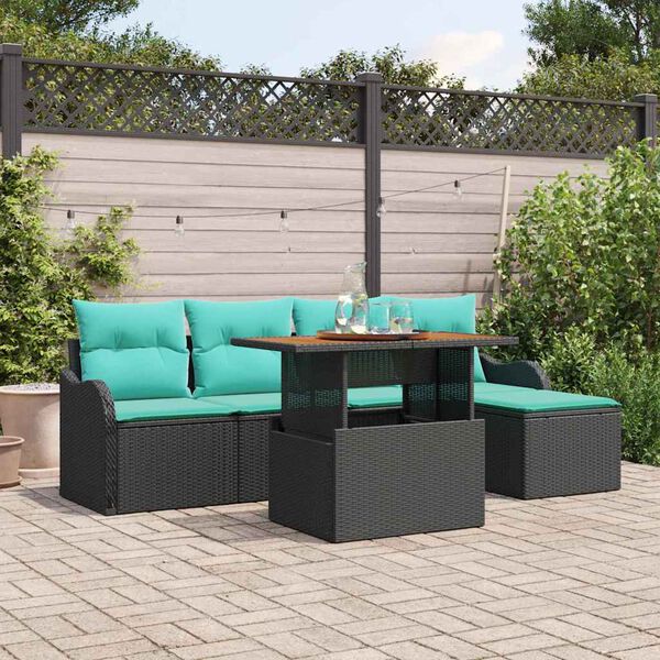 vidaXL Garden Sofa Set with Storage 6 pcs Black Poly rattan