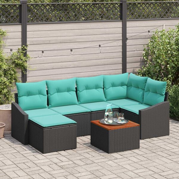 vidaXL Garden Sofa Set 7 pcs Black, turquoise