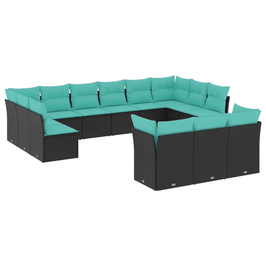 vidaXL 13 Piece Garden Sofa Set with Cushions Black Poly Rattan