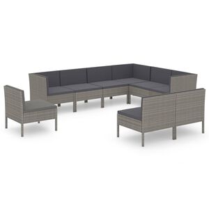 vidaXL 9 Piece Garden Lounge Set with Cushions Poly Rattan Grey