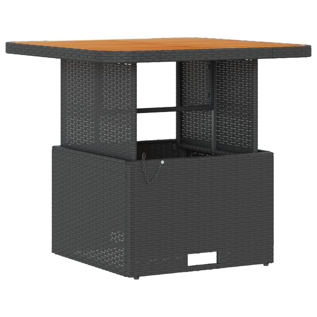 vidaXL 3 Piece Garden Dining Set with Cushions Black Poly Rattan Acacia