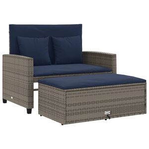 vidaXL Garden Sofa with Cushions 2-Seater Grey Poly Rattan