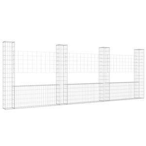 vidaXL U-shape Gabion Basket with 4 Posts Iron 380x20x150 cm