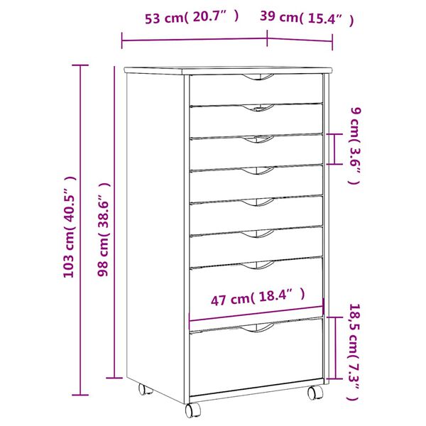 vidaXL Rolling Cabinet with Drawers MOSS Grey Solid Wood Pine