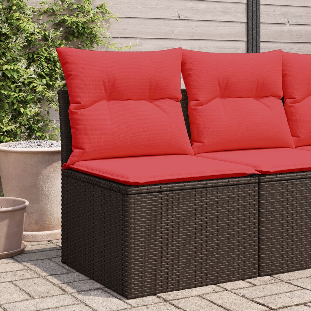 vidaXL Garden Sofa Armless with Cushions Brown Poly Rattan