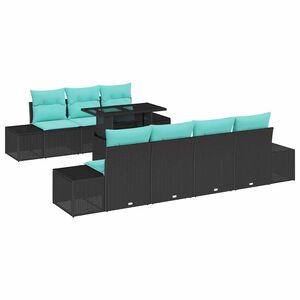 vidaXL Garden Sofa Set with Cushion 8 pcs Black and Turquoise