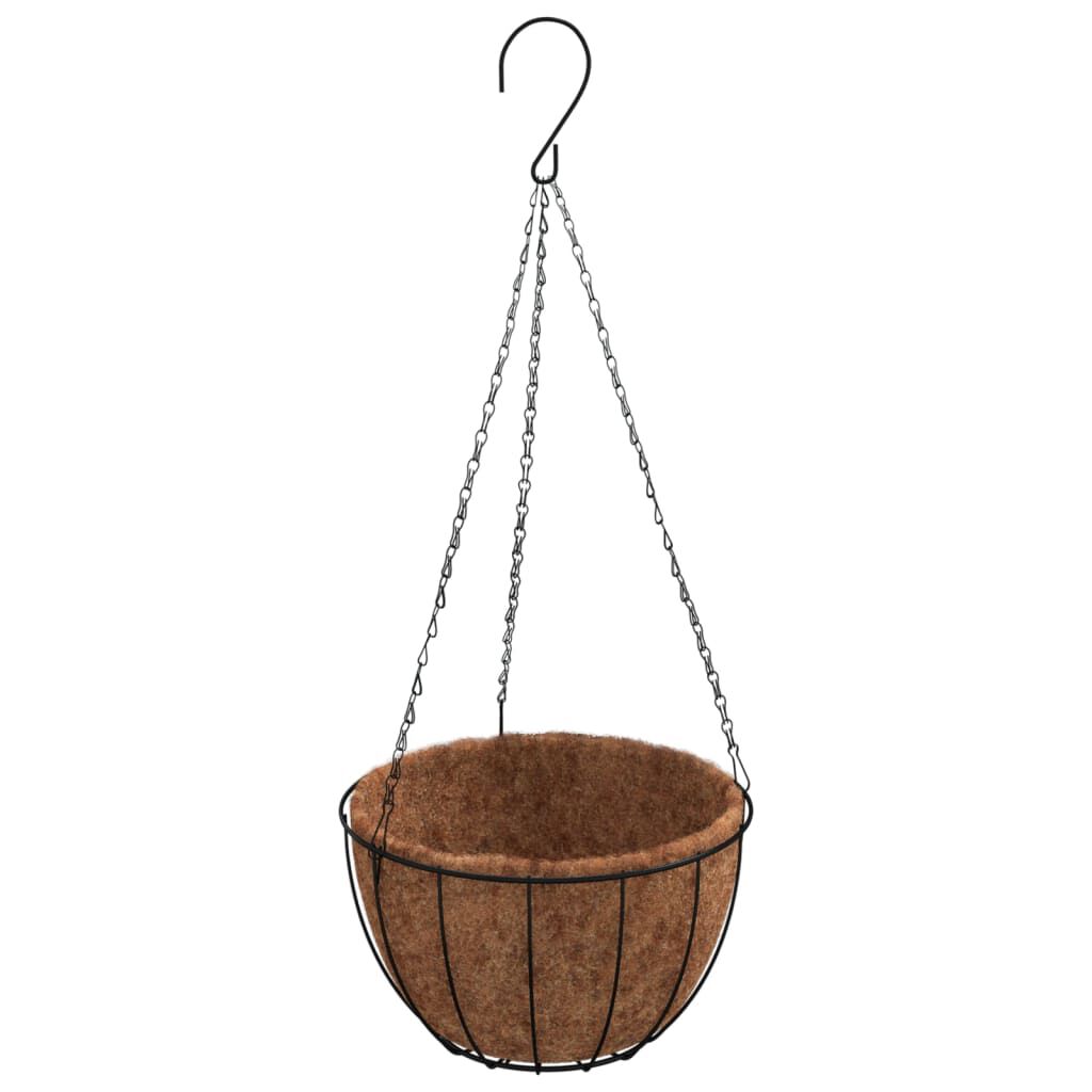 vidaXL Hanging Planters 4 pcs with Coco Liners Black Ø 30x52 cm Steel