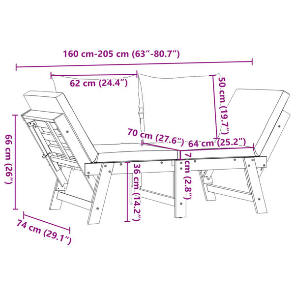 vidaXL Garden Bench with Cushions 2-in-1 Solid Wood Acacia