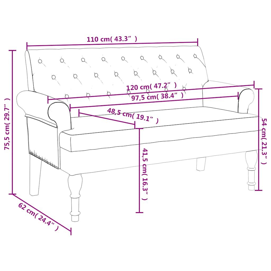 vidaXL Bench with Backrest Dark Green 120x62x75.5 cm Fabric