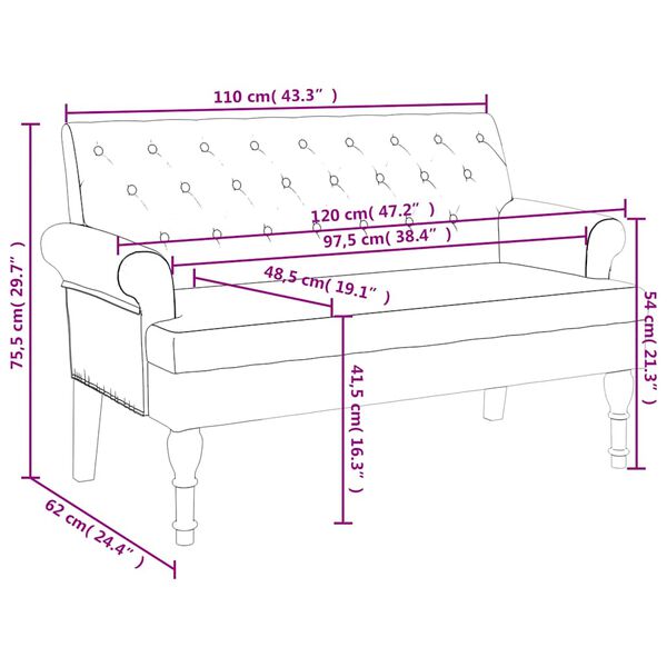 vidaXL Bench with Backrest Dark Green 120x62x75.5 cm Fabric