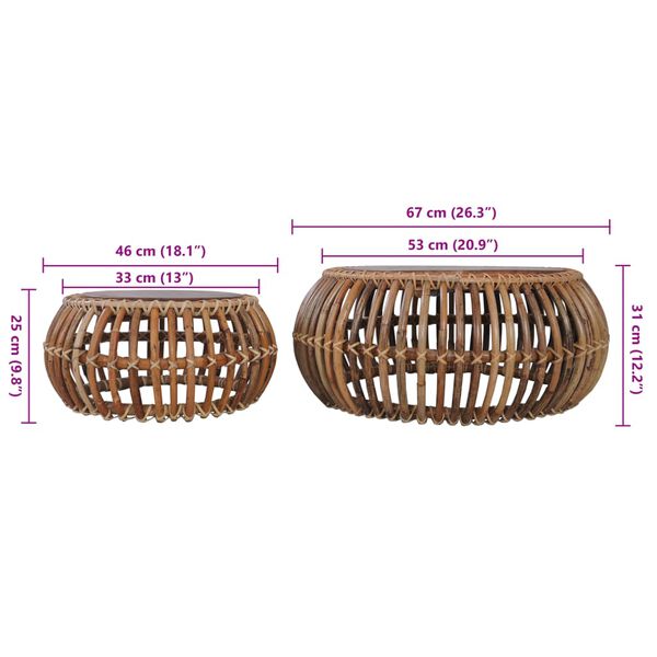 vidaXL Coffee Tables 2 pcs Natural Rattan