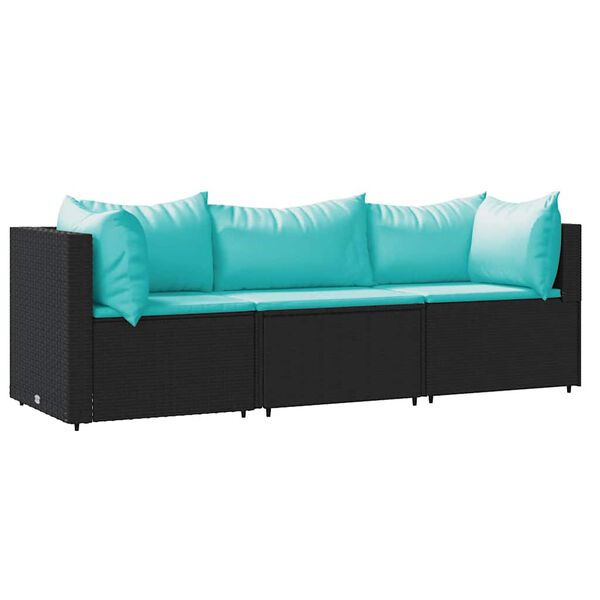 vidaXL 3 Piece Garden Lounge Set with Cushions Black Poly Rattan