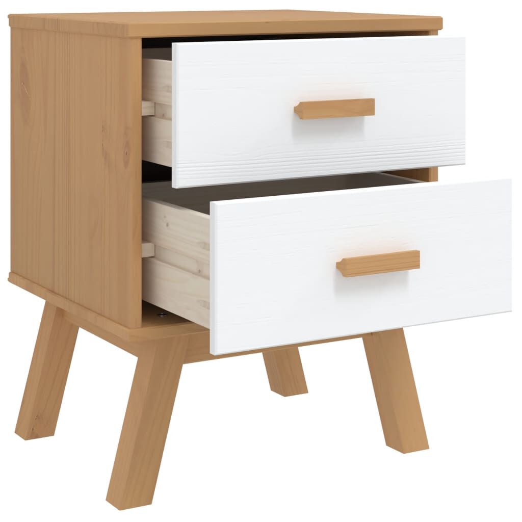 vidaXL Bedside Cabinet OLDEN White and Brown Solid Wood Pine