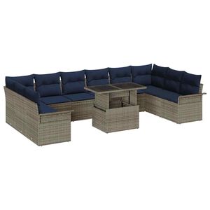 vidaXL Garden Sofa Set with Cushion 11 pcs Grey Poly rattan