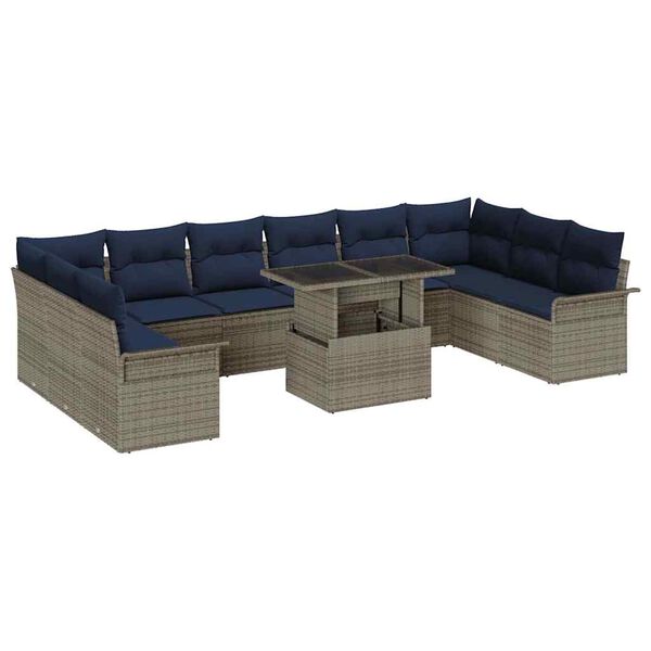 vidaXL Garden Sofa Set with Cushion 11 pcs Grey Poly rattan