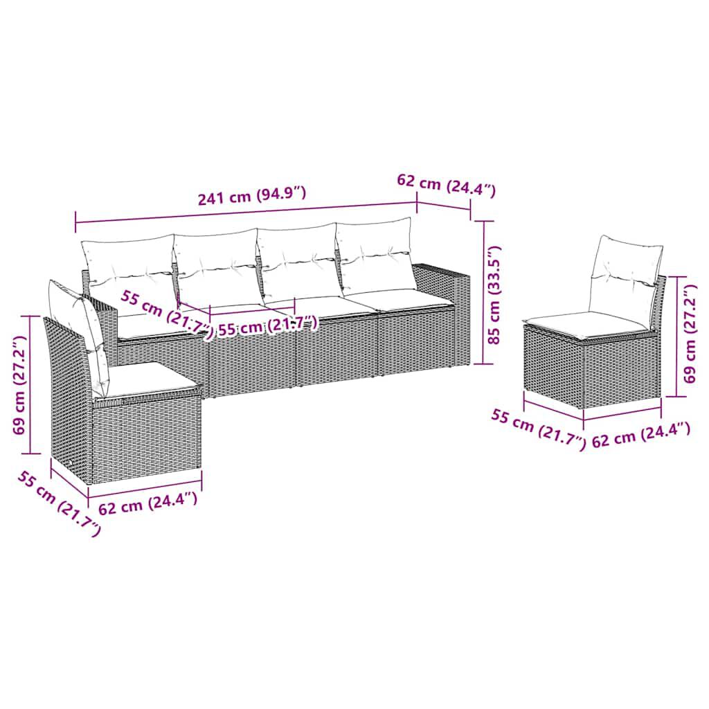 vidaXL 6 Piece Garden Sofa Set with Cushions Black Poly Rattan
