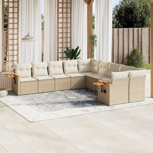 vidaXL 10 Piece Garden Sofa Set with Cushions Beige Poly Rattan