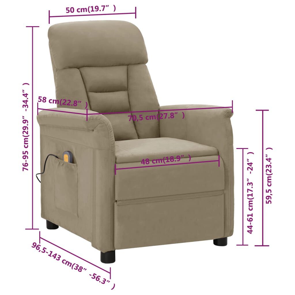 vidaXL Electric Massage Chair Light Grey Faux Suede Leather