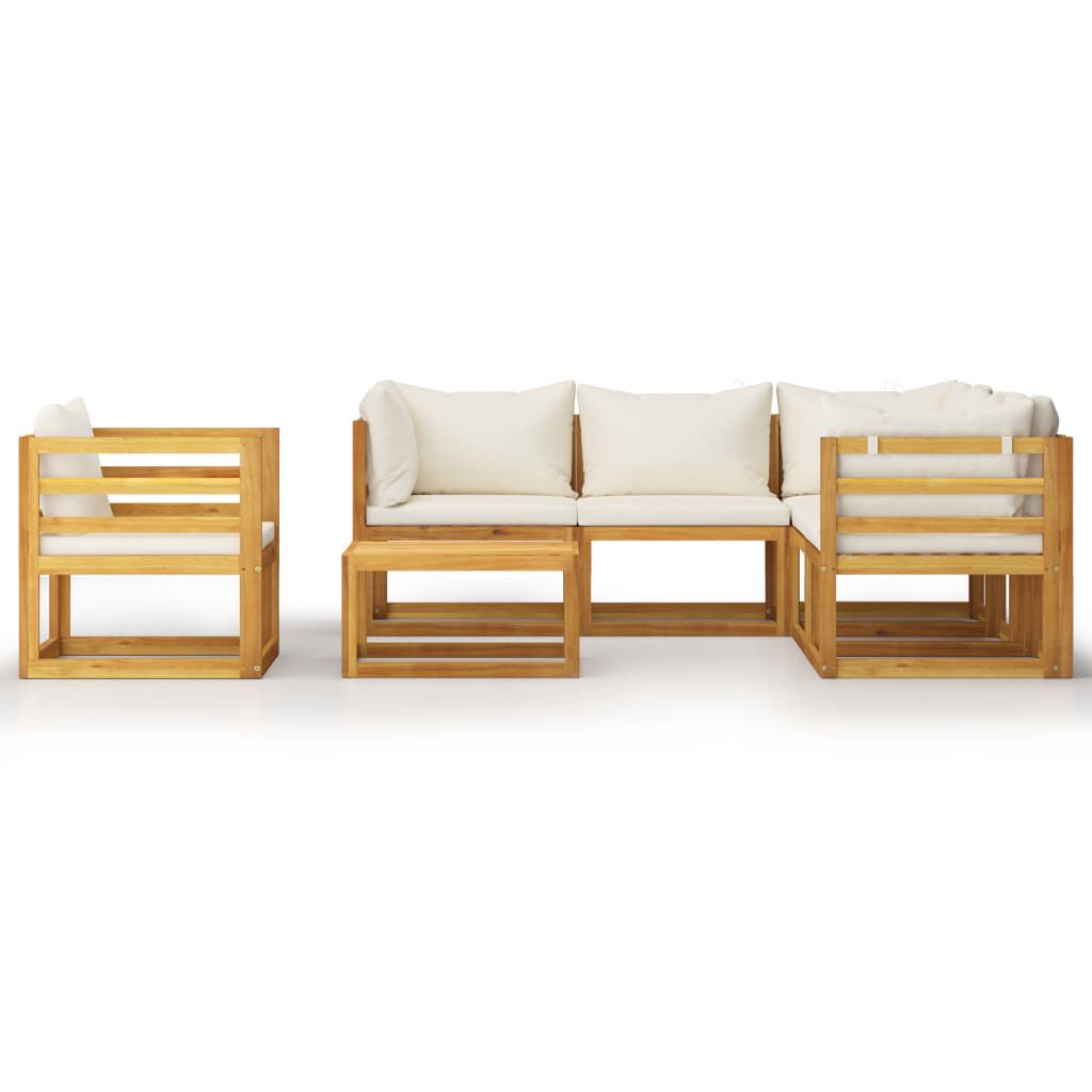 vidaXL 7 Piece Garden Lounge Set with Cushion Cream Solid Acacia Wood