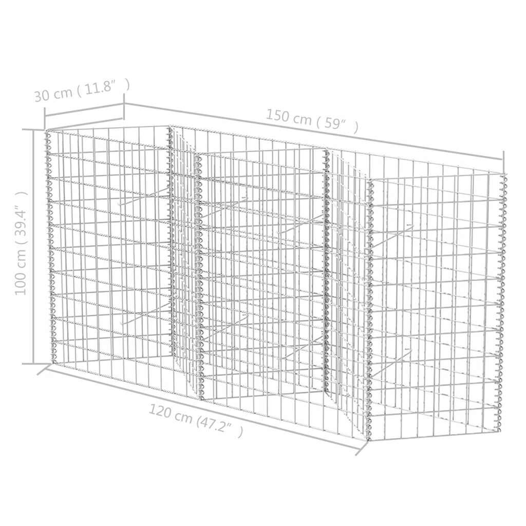 vidaXL Gabion Basket Galvanised Steel 120x30x100 cm