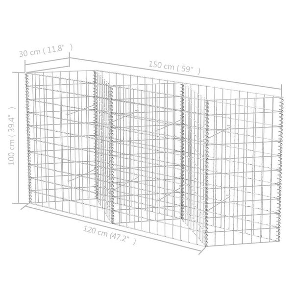vidaXL Gabion Basket Galvanised Steel 120x30x100 cm