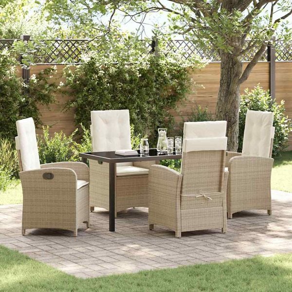 vidaXL Garden Dining Set with Cushion 5 pcs Beige Poly Rattan