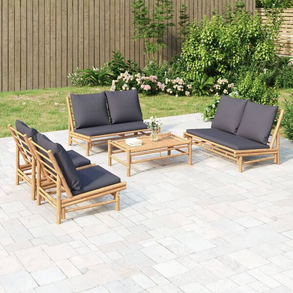 vidaXL 5 Piece Garden Lounge Set with Dark Grey Cushions Bamboo