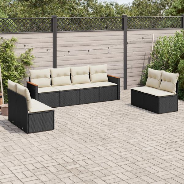 vidaXL 8 Piece Garden Sofa Set with Cushions Black Poly Rattan