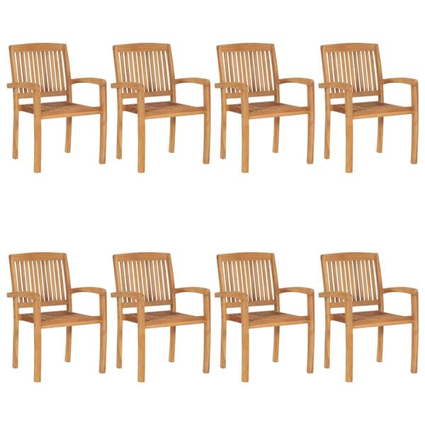 vidaXL Stacking Garden Chairs with Cushions 8 pcs Solid Teak Wood