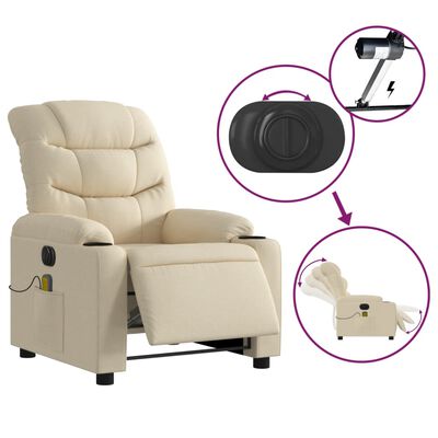 vidaXL Electric Massage Recliner Chair Cream Fabric