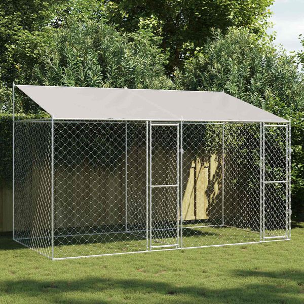 vidaXL Dog Cage with Roof Silver 400 x 200 x 256 cm Steel and PE