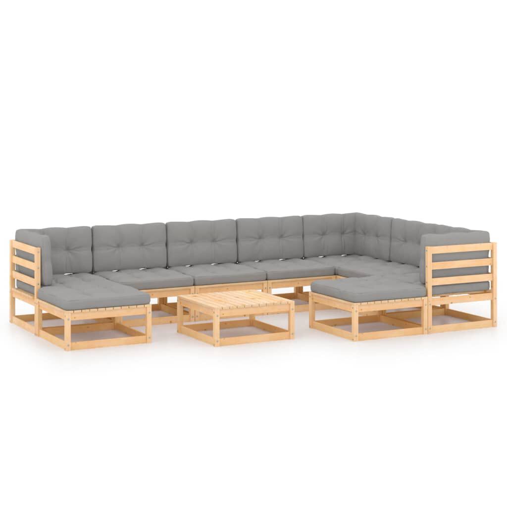 vidaXL 10 Piece Garden Lounge Set with Cushions Solid Pinewood
