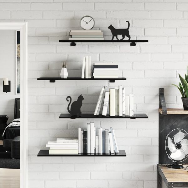 vidaXL Bookshelf Boards 8 pcs High Gloss Black 80x30x1.5 cm Engineered Wood