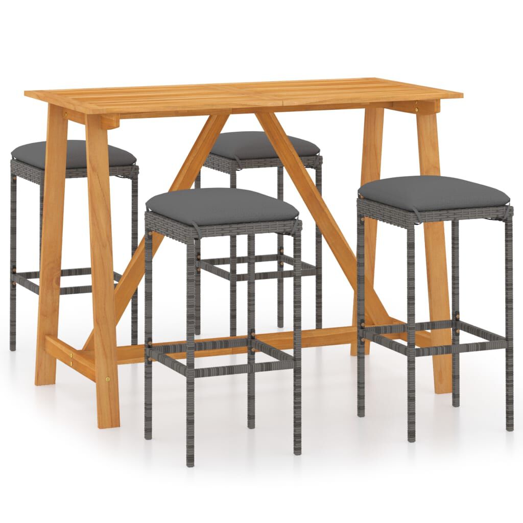 vidaXL 5 Piece Garden Bar Set with Cushions Grey