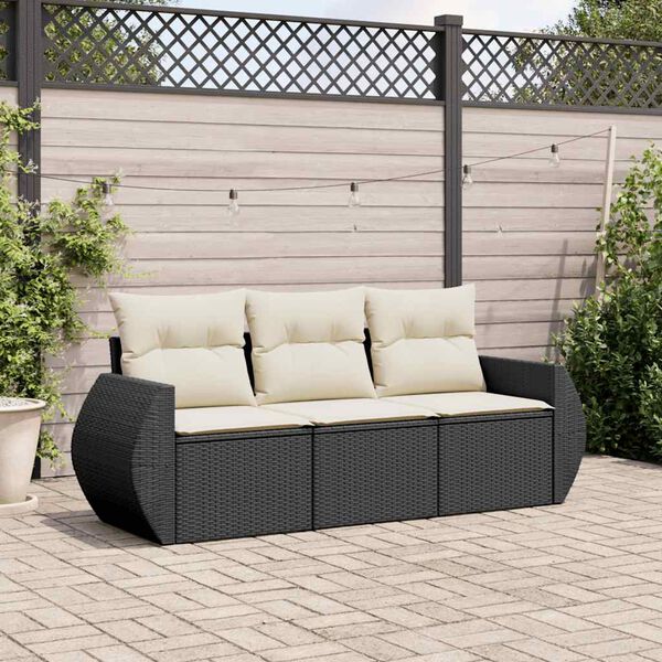 vidaXL 3 Piece Garden Sofa Set with Cushions Black Poly Rattan