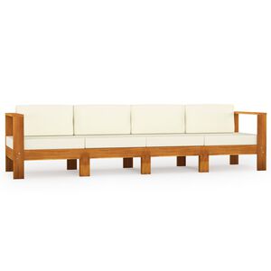 vidaXL 4-Seater Garden Sofa with Cream White Cushions Solid Acacia Wood