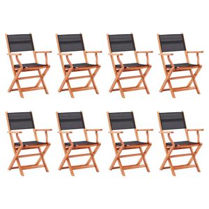 vidaXL Folding Garden Chairs 8 pcs Black Solid Eucalyptus Wood&Textilene