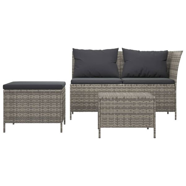 vidaXL 3 Piece Garden Lounge Set with Cushions Grey Poly Rattan