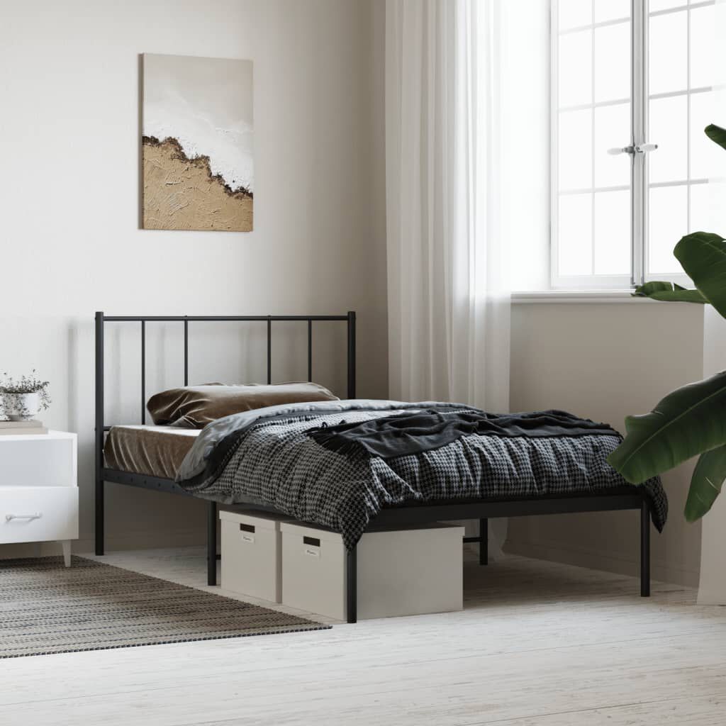 vidaXL Metal Bed Frame without Mattress with Headboard Black 100x190cm