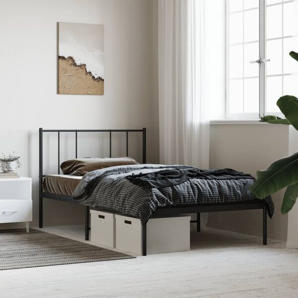vidaXL Metal Bed Frame without Mattress with Headboard Black 100x190cm
