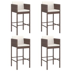 vidaXL Bar Stools 4 pcs with Cushions Brown Poly Rattan