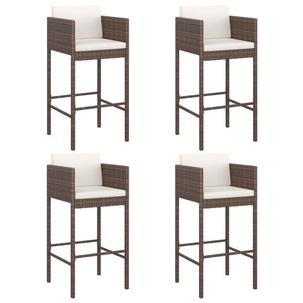 vidaXL Bar Stools 4 pcs with Cushions Brown Poly Rattan