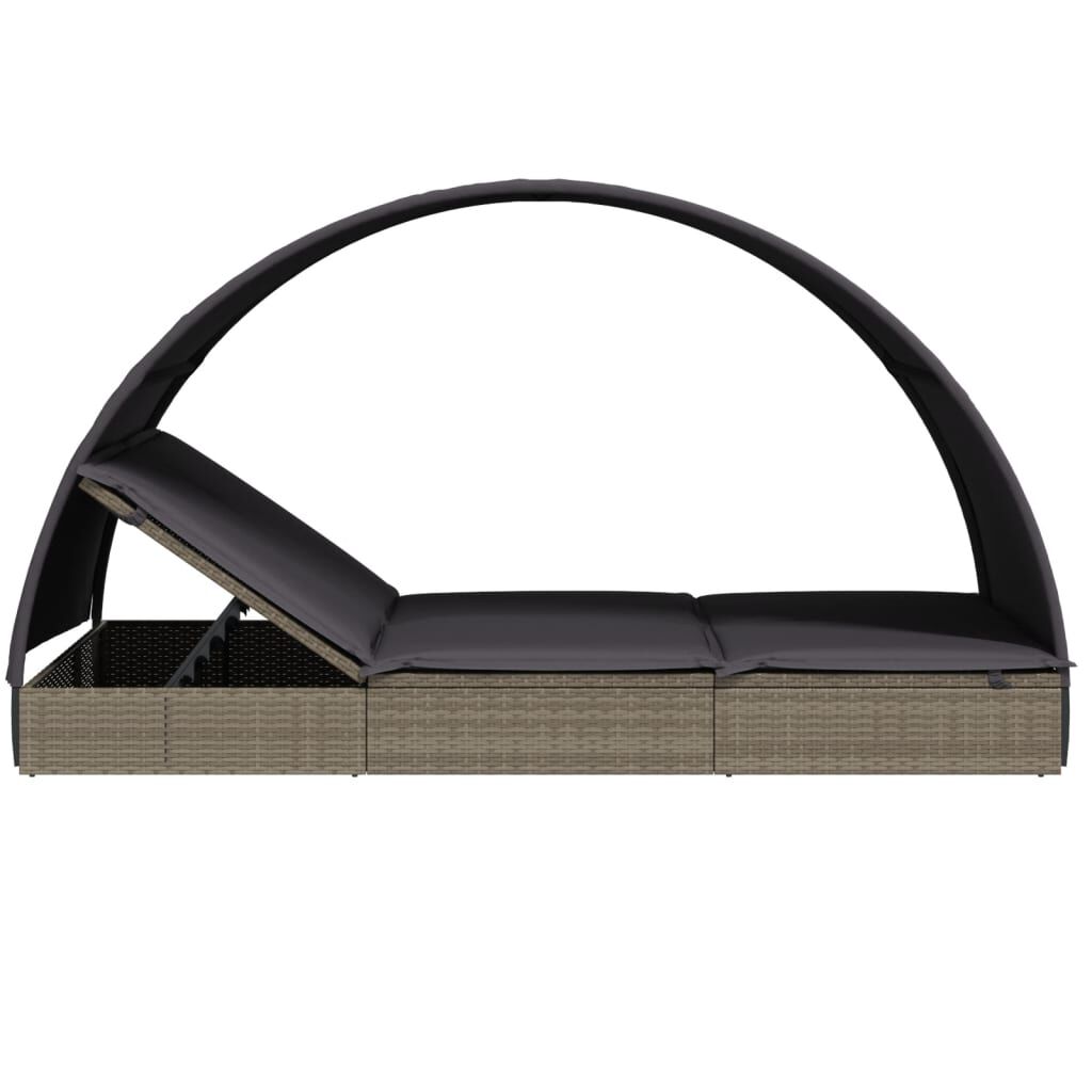 vidaXL 2-Person Sunbed with Round Roof Grey 211x112x140 cm Poly Rattan