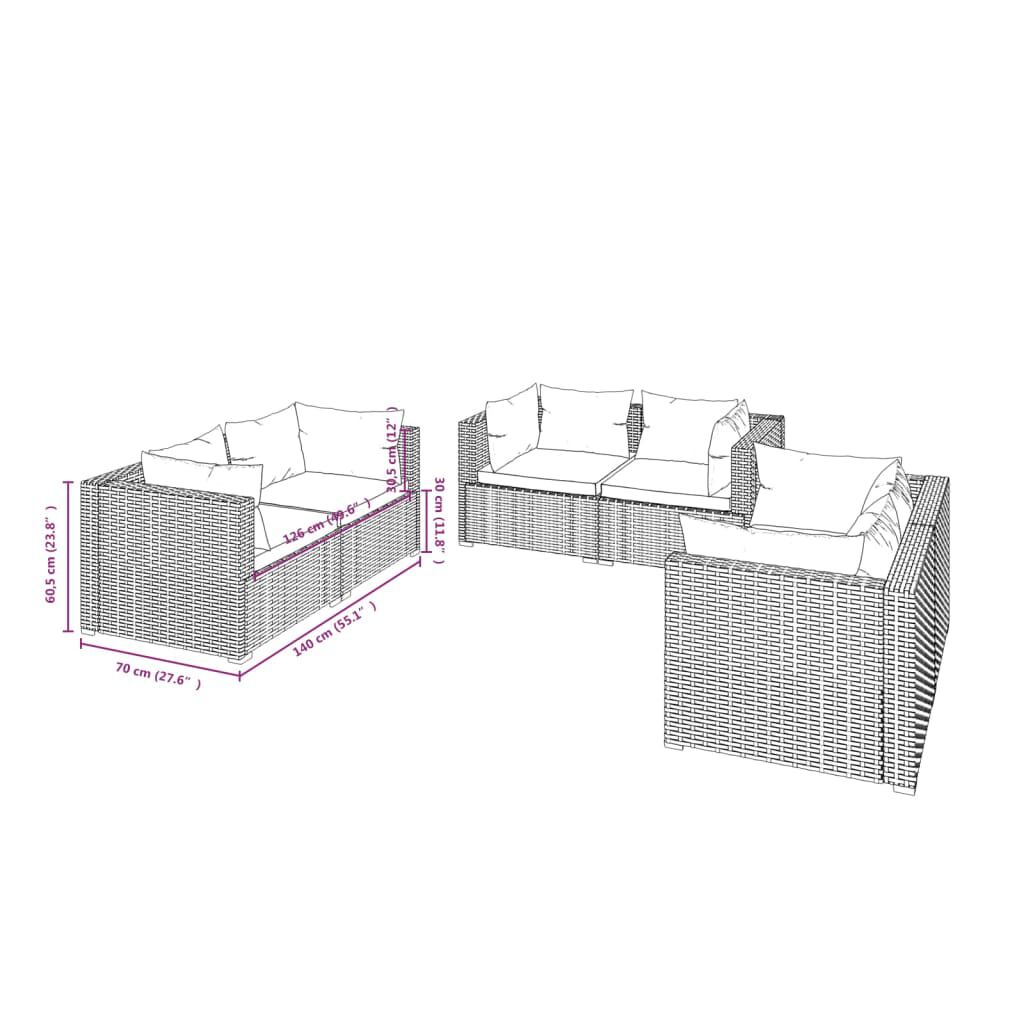 vidaXL 6 Piece Garden Lounge Set with Cushions Poly Rattan Brown
