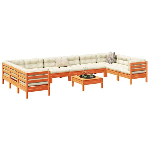 vidaXL 11 Piece Garden Sofa Set with Cushions Wax Brown Solid Wood Pine