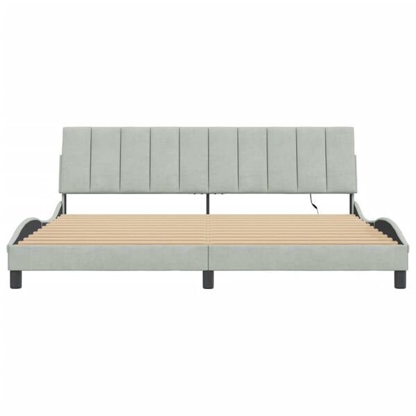 vidaXL Bed Frame with LED without Mattress "Hanko" Light Grey 193x203 cm Velvet