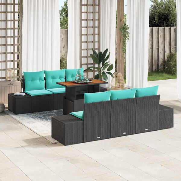 vidaXL Garden Dining Set with Cushion 7 pcs Black and Teal