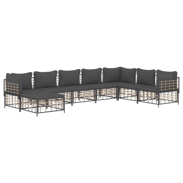 vidaXL 8 Piece Garden Lounge Set with Cushions Anthracite Poly Rattan