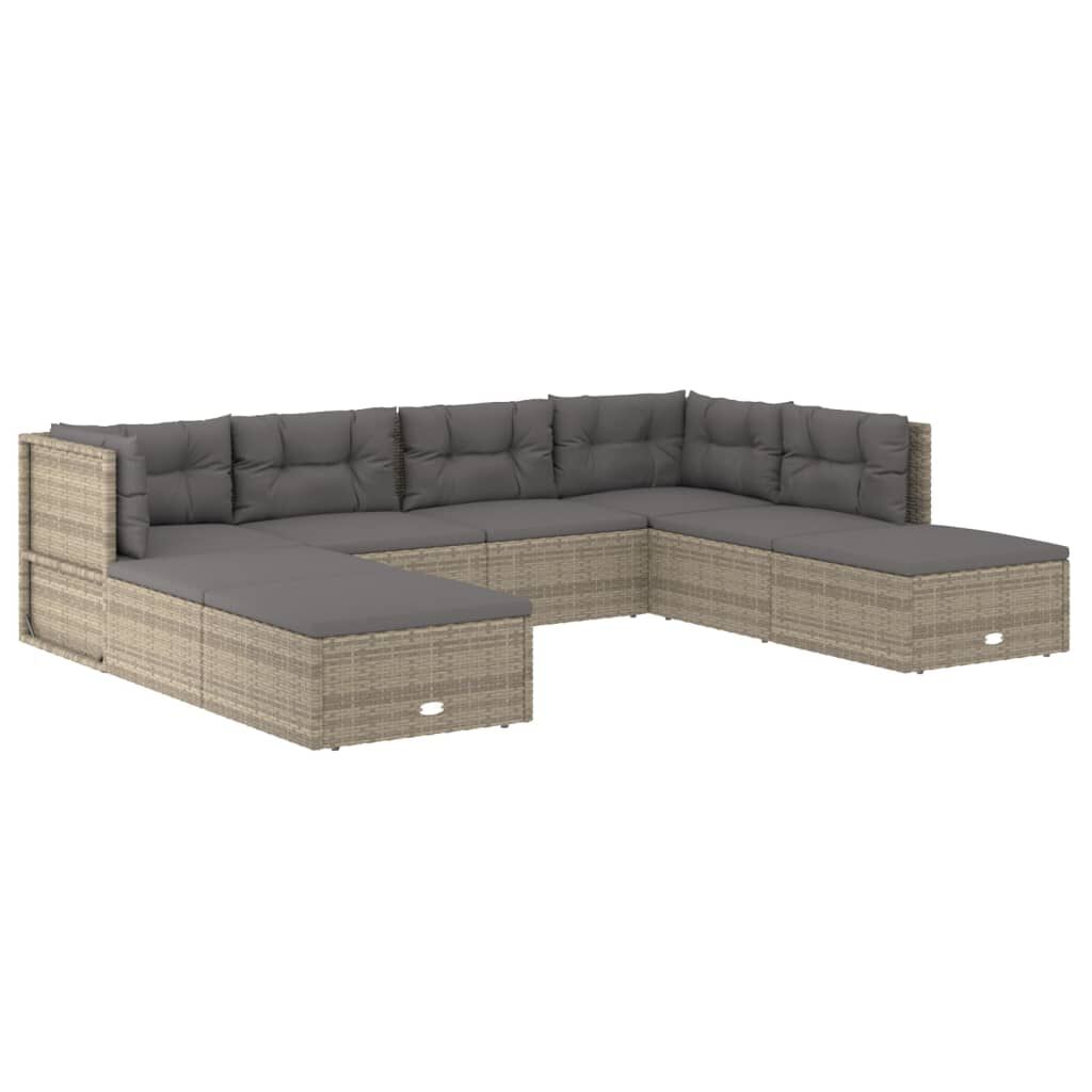vidaXL 8 Piece Garden Lounge Set with Cushions Grey Poly Rattan